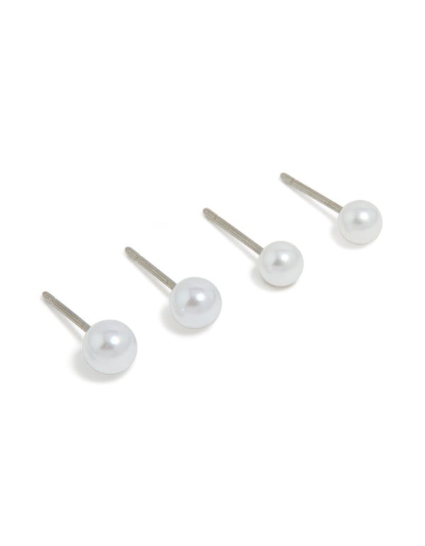 Surgical Steel Graduating Pearl Stud Earrings 3-Pack