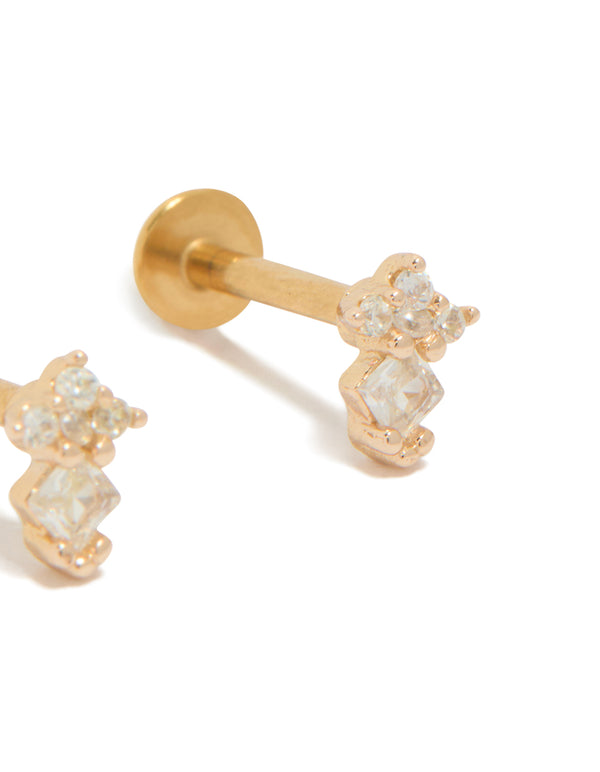 Kids Gold Plated Surgical Steel Cubic Zirconia Mini Diamond Flat Back Studs