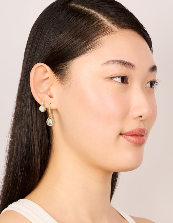 Gold Plated Cubic Zirconia Large Bezel Set Studs & Huggie Earrings 3-Pack