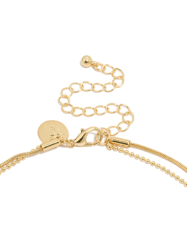 Gold Plated Cubic Zirconia Mini Oval & Droplets Charm Necklaces 2-Pack