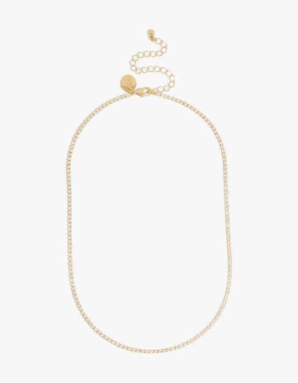 Gold Plated Tiny Cubic Zirconias Tennis Necklace