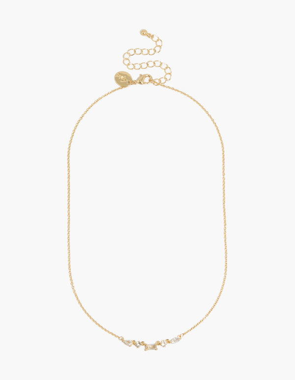Admire the gold plated necklace designed with mixed shaped cubic zirconia clasp detail view