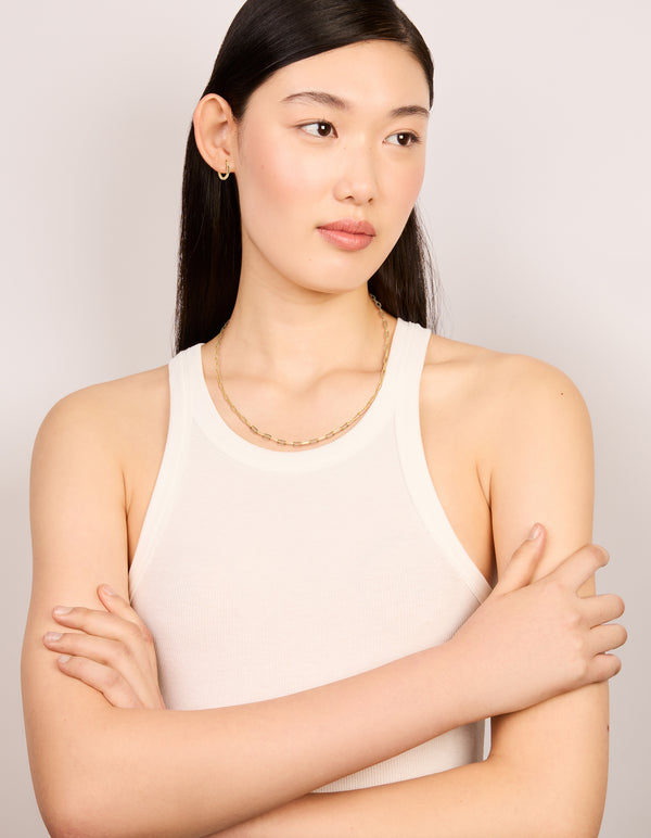 14K Gold Plain Chain & Huggie Earrings Set