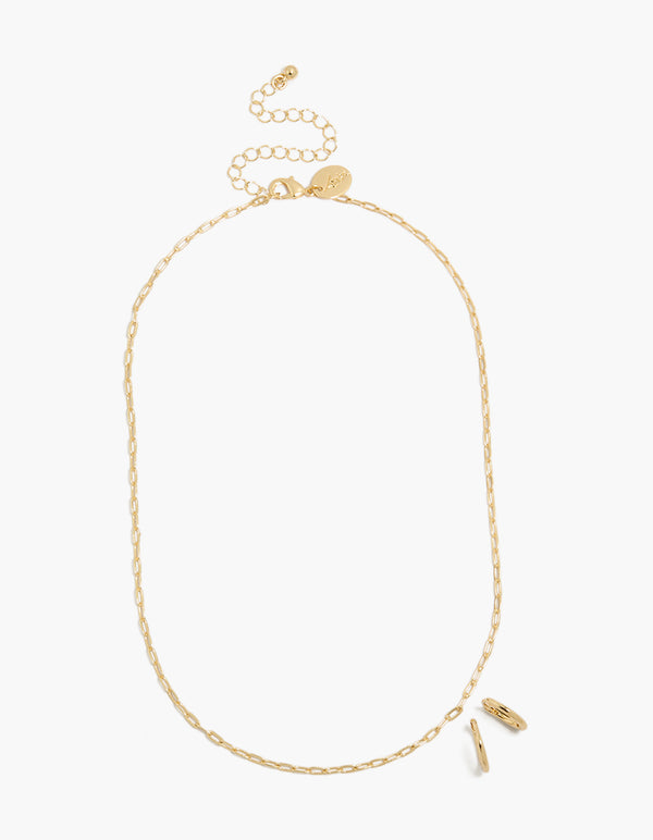 14K Gold Plain Chain & Huggie Earrings Set