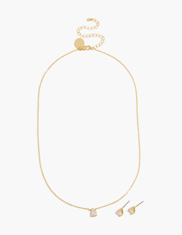 14K Gold Plated Pear Cubic Zirconia Necklace & Earrings Set