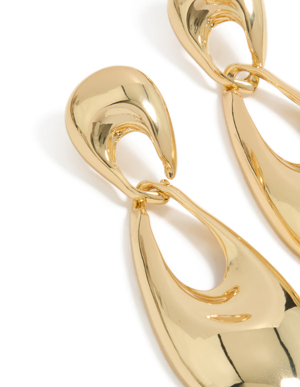 Gold Plated Elongated Oval Drop Earrings