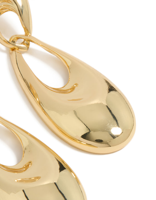 Gold Plated Elongated Oval Drop Earrings