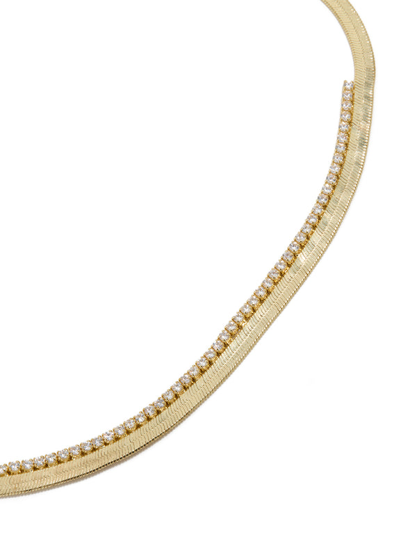 Gold Plated Cubic Zirconia & Snake Chain Necklace