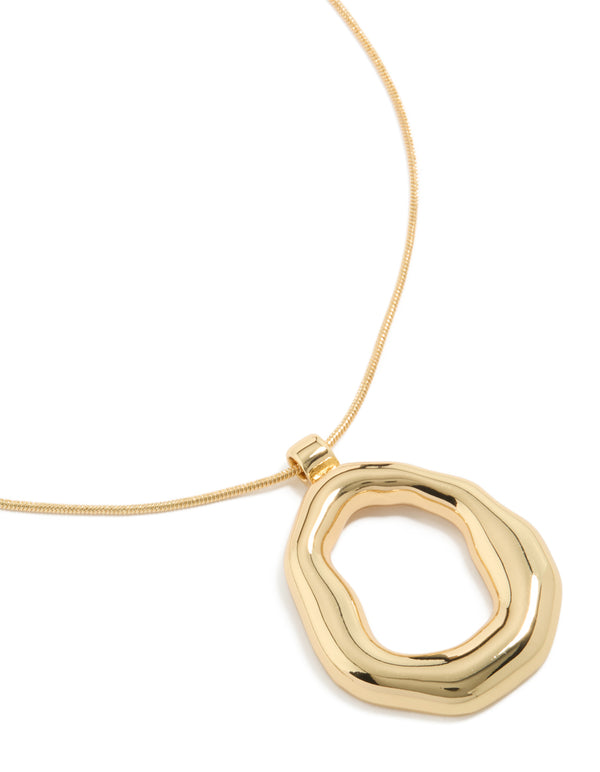 Gold Plated Organic Circle Pendant Necklace