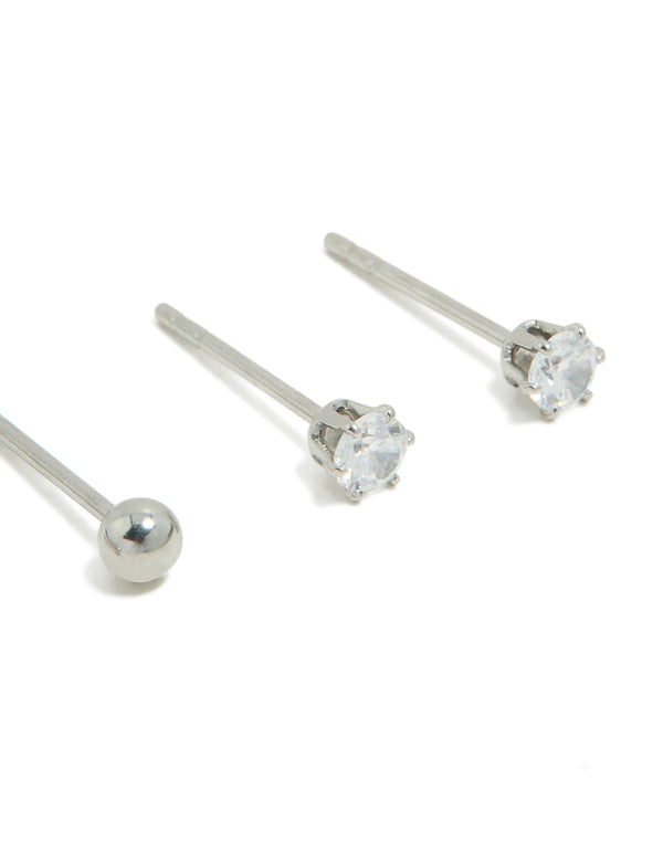 Kids Surgical Steel Blue Cubic Zirconia Stud Earrings 2-Pack