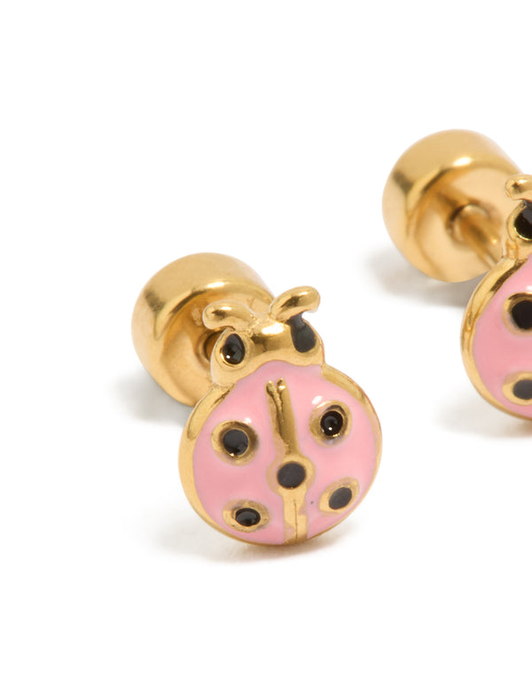 Gold Plated Surgical Steel Ladybug Flat Back Studs