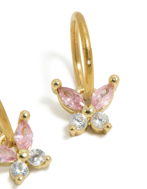 Kids Gold Plated Surgical Steel Cubic Zirconia Butterfly Sleeper Earrings