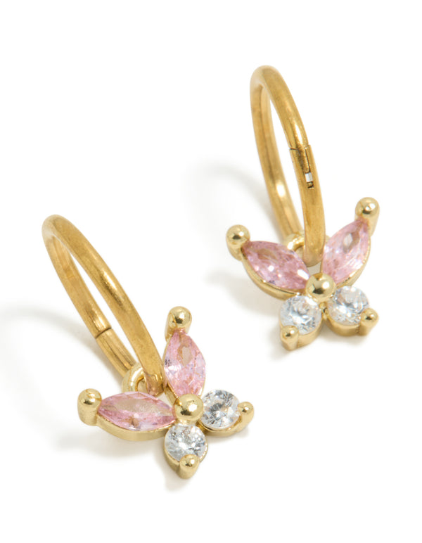 Kids Gold Plated Surgical Steel Cubic Zirconia Butterfly Sleeper Earrings