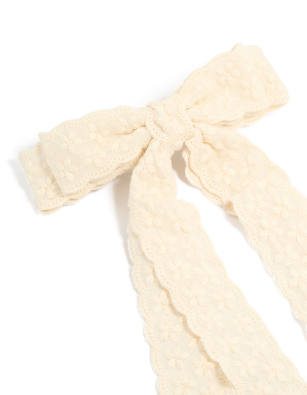 Cream Lace Fabric Flower Bow Clip