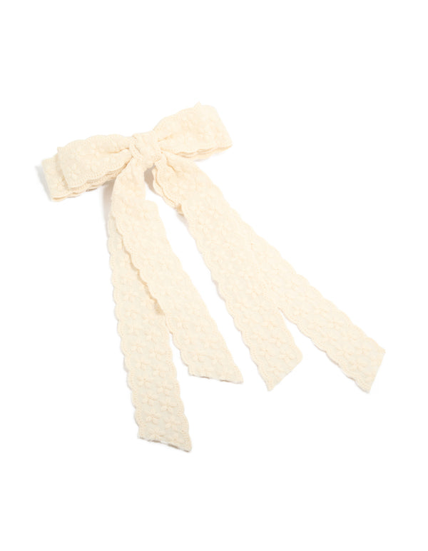 Cream Lace Fabric Flower Bow Clip
