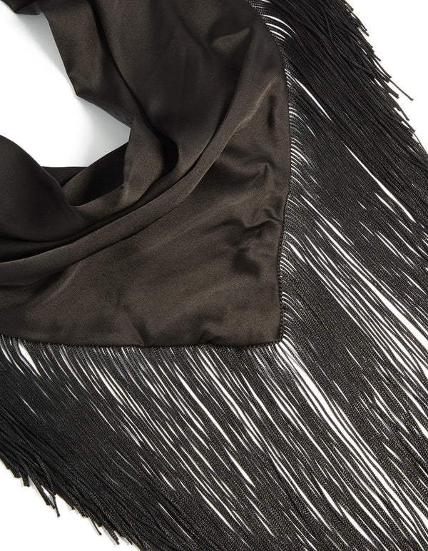 Black Fabric Triangular Fringe Scarf