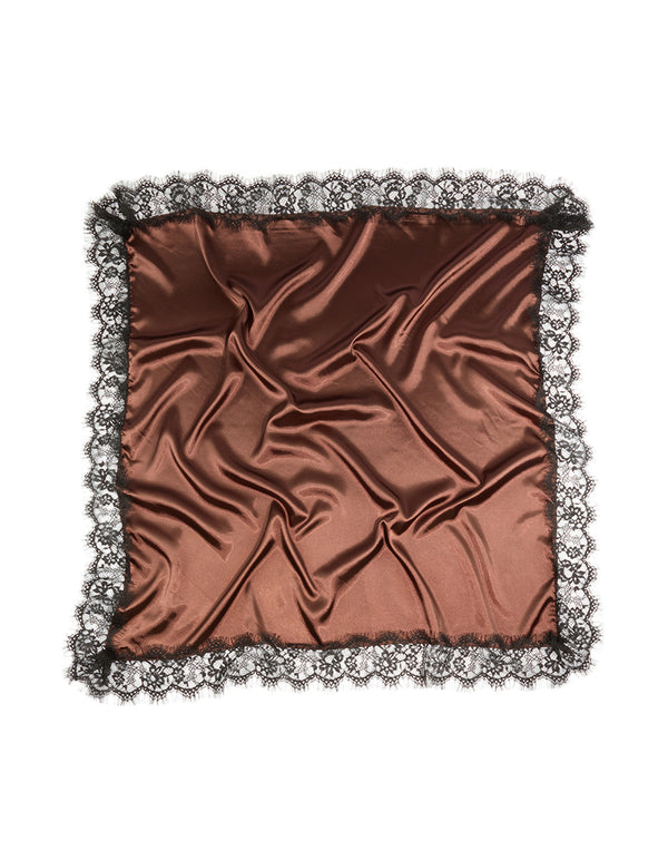 Chocolate Brown Black Lace Edge Long Scarf