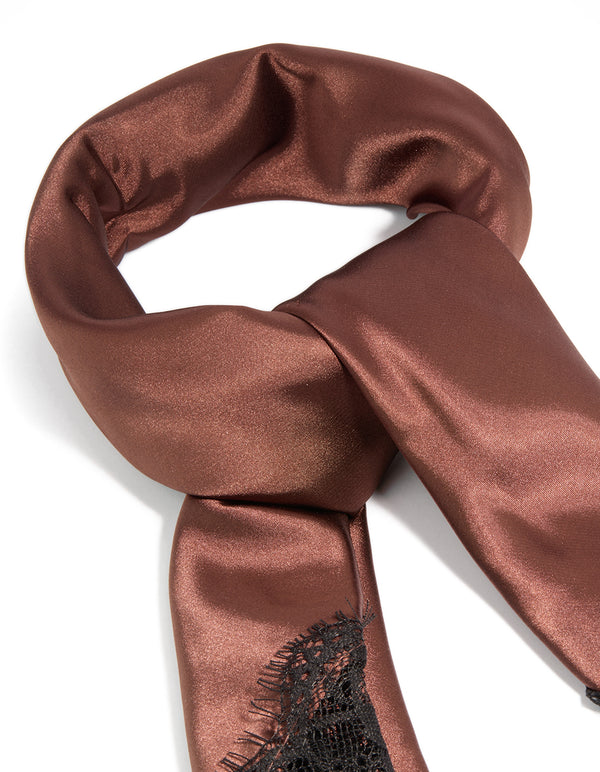 Chocolate Brown Black Lace Edge Long Scarf