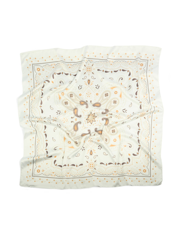 Crafted with paisley print in ivory, brown, and peachpuff side view