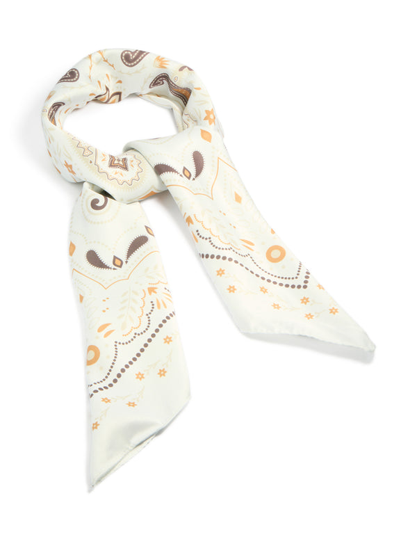 White Paisley Swirl Printed Fabric Scarf