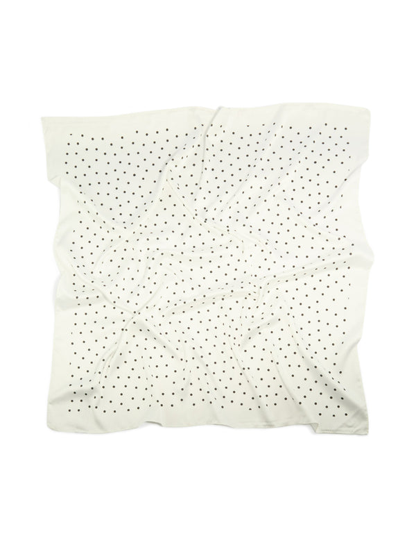 Featuring a polkadot fabric scarf in white and black side view
