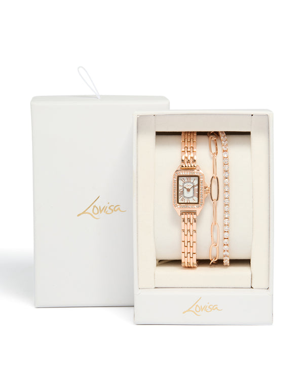 Rose Gold Plated Mini Vintage Watch & Bracelets Pack