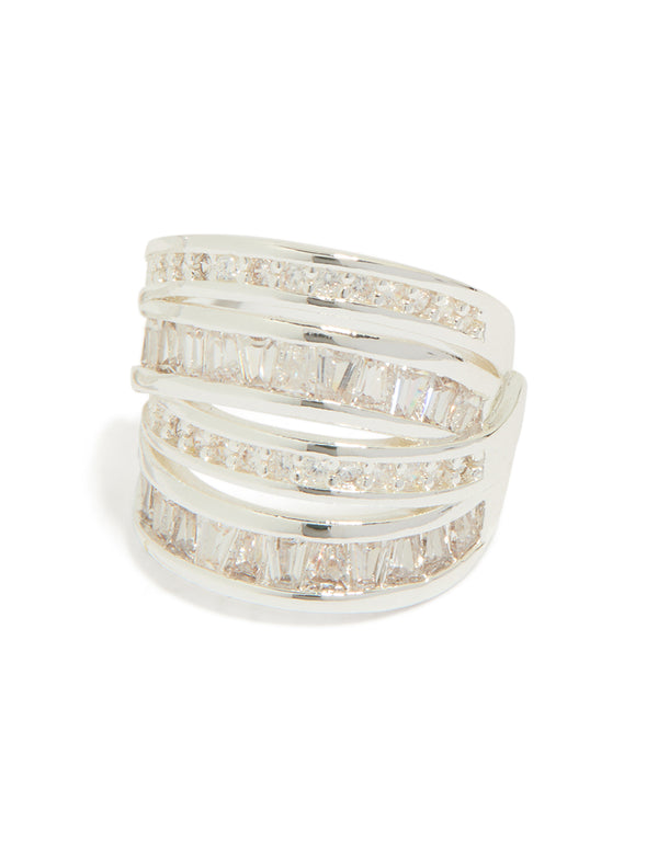 Silver Plated Cubic Zirconia 4 Layered Huggie Earrings