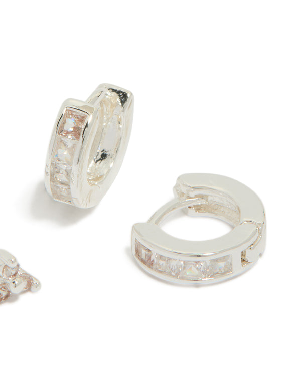 Silver Plated Cubic Zirconia Trio Stud & Huggie Earrings 2-Pack