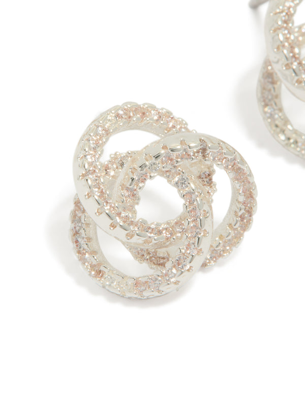 Displaying silver plated cubic zirconia Milky Way earrings close up view