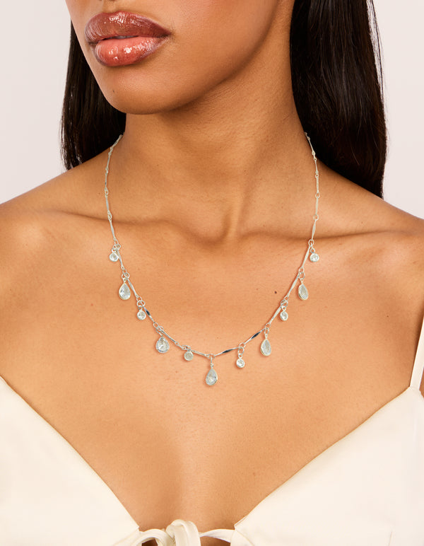 Silver Plated Cubic Zirconia Teardrop Charms Necklace