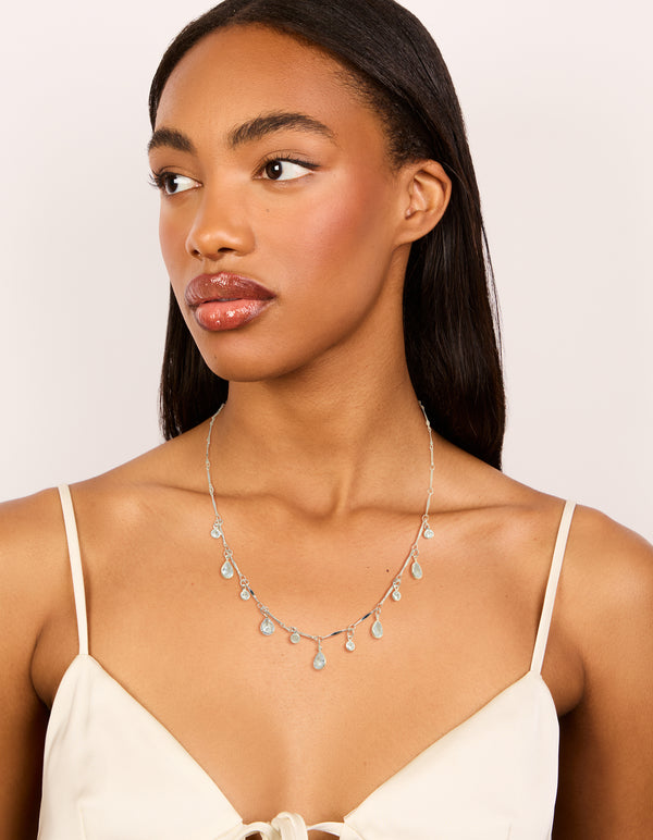 Silver Plated Cubic Zirconia Teardrop Charms Necklace