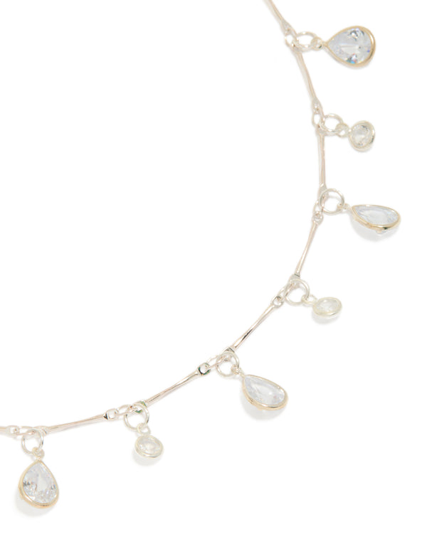Silver Plated Cubic Zirconia Teardrop Charms Necklace