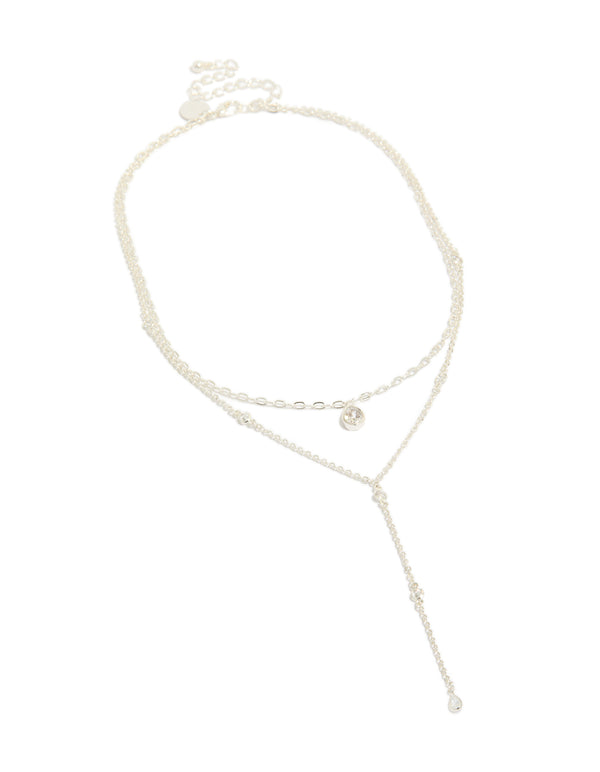 Silver Plated Cubic Zirconia Layered Y-Necklace