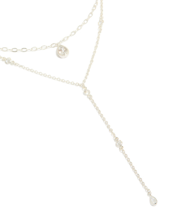 Beautifully crafted cubic zirconia in a statement style layered Y-necklace front view