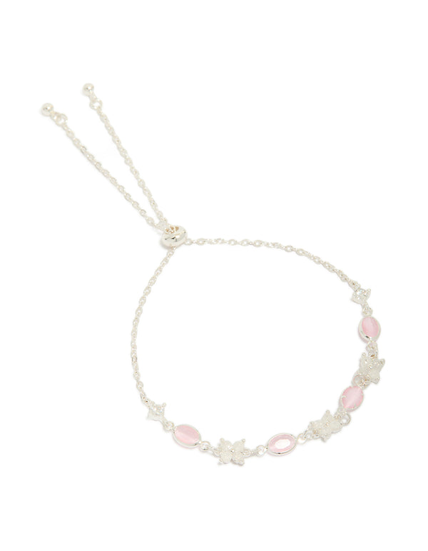 Silver Plated Oval Cubic Zirconia Charms Oval Toggle Bracelet