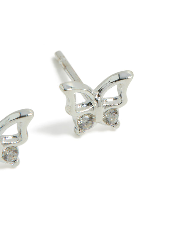 Waterproof Stainless Steel Diamante Butterfly Stud Earrings