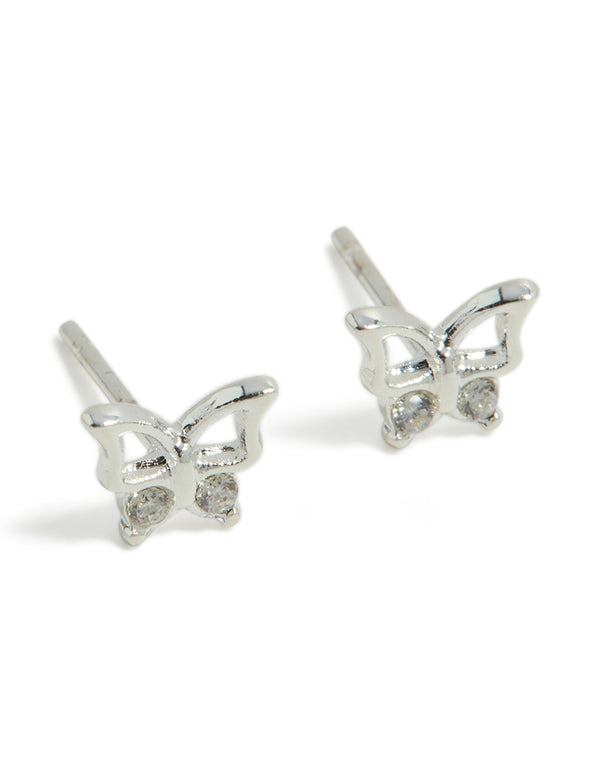 Waterproof Stainless Steel Diamante Butterfly Stud Earrings