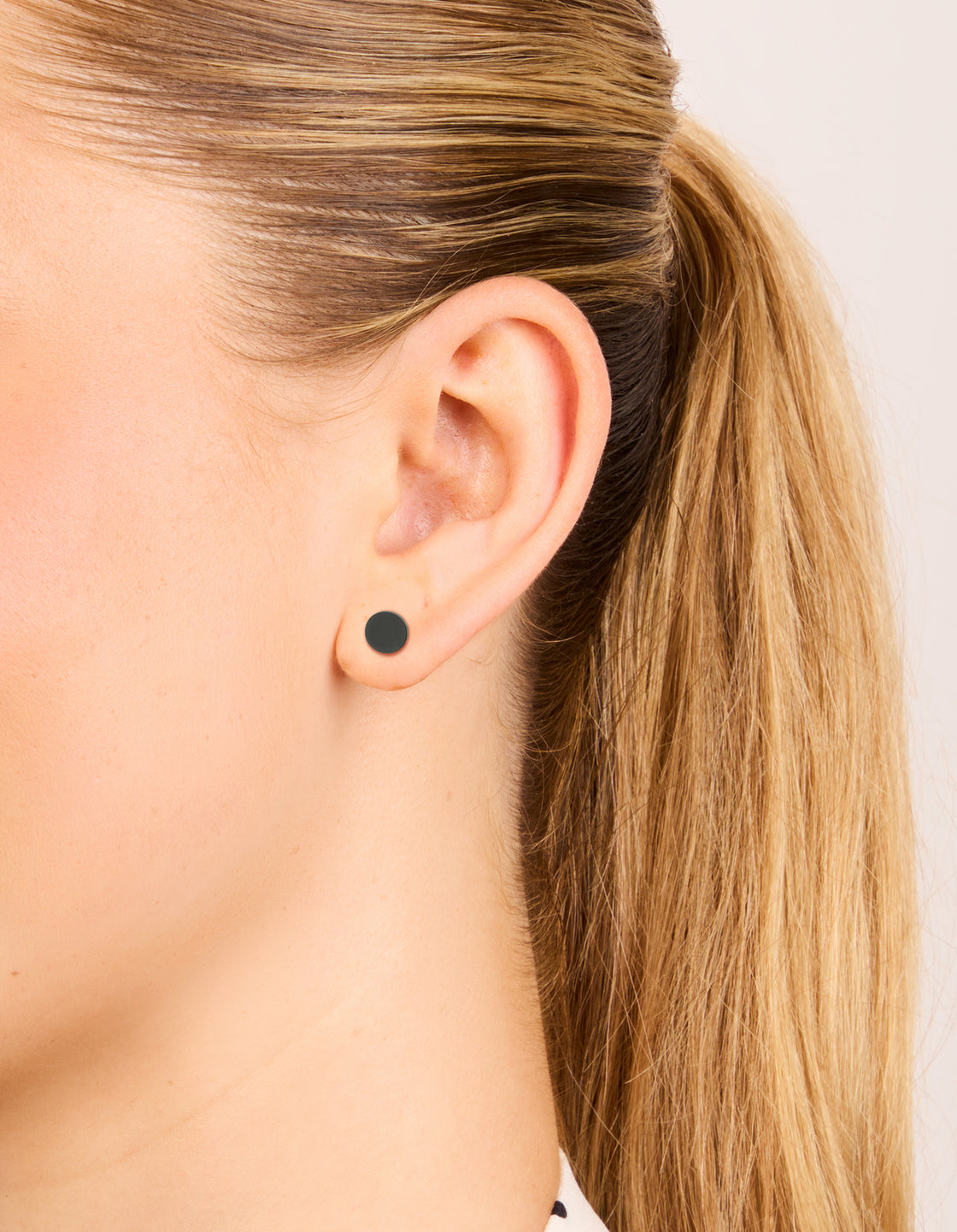 Waterproof Black Coated Metal Stainless Steel Disc Stud Earrings 6 MM