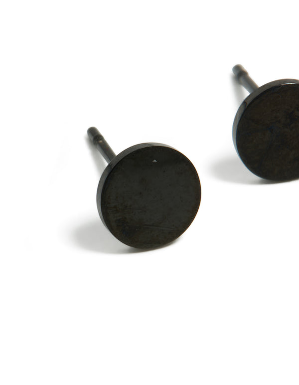 Waterproof Black Coated Metal Stainless Steel Disc Stud Earrings 6 MM