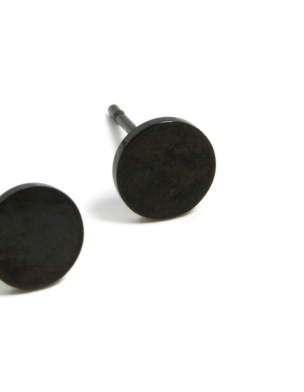 Waterproof Black Coated Metal Stainless Steel Disc Stud Earrings 6 MM