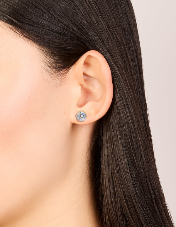 Waterproof Gold Plated Stainless Steel Round 3 Carat Cubic Zirconia Earrings