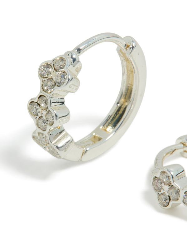 Waterproof Stainless Steel Cubic Zirconia Triple Flower Huggie Earrings