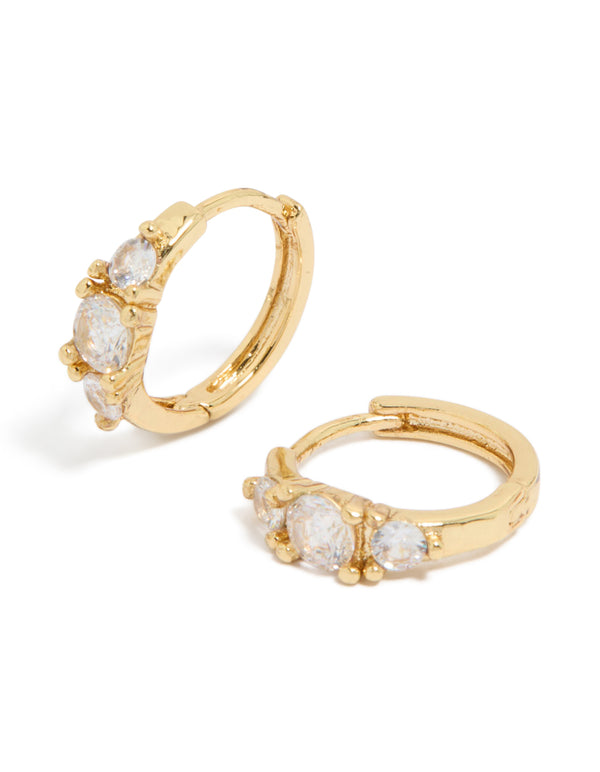 Gold Plated Mixed Sized Cubic Zirconia Mini Huggie Earrings