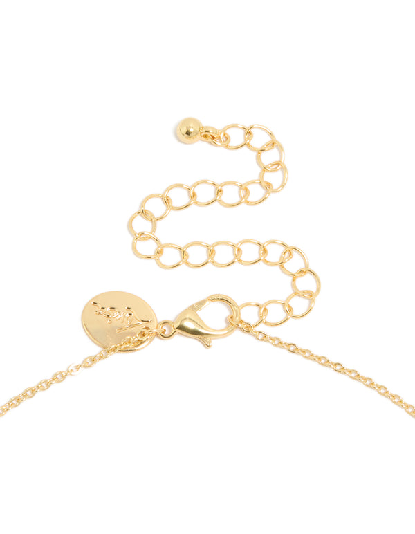 Gold Plated Pink Flower Clover Inlay Charms Necklace