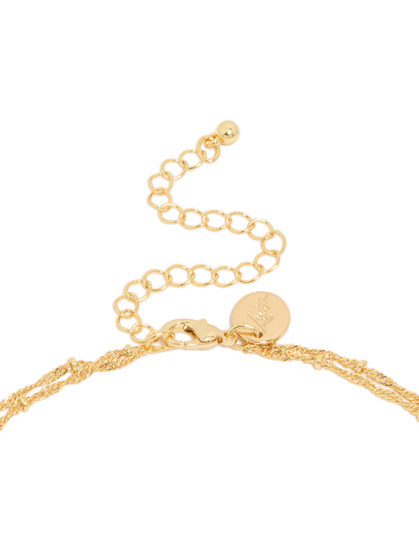 Highlighting the gold plated cubic zirconia bezel layered chain Y-necklace with featuring balls design in dainty style clasp detail view