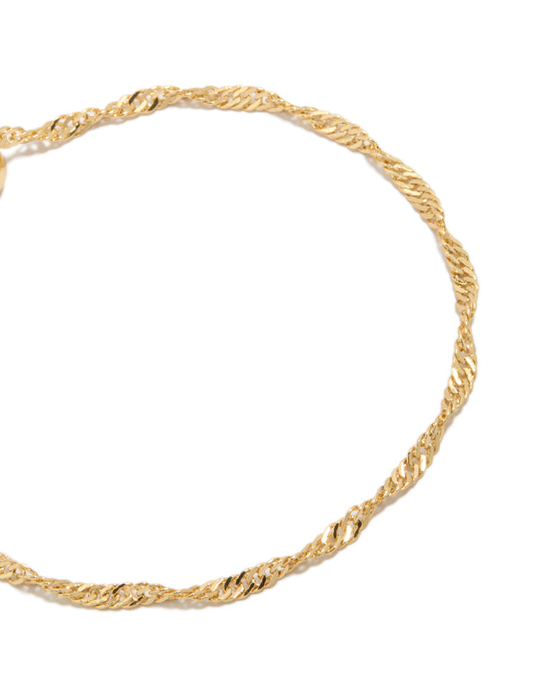 Designed with gold plated double helix toggle bracelet showcasing twisted chain close up view