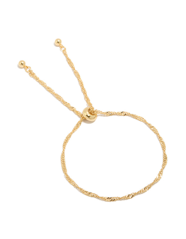 Featuring a gold plated double helix toggle bracelet with twisted chain design front view