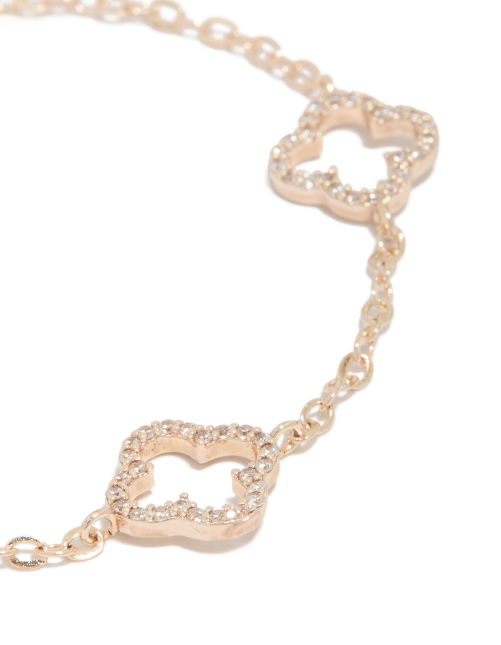 Rose Gold Plated Cubic Zirconia Flower Outline Charms Bracelet