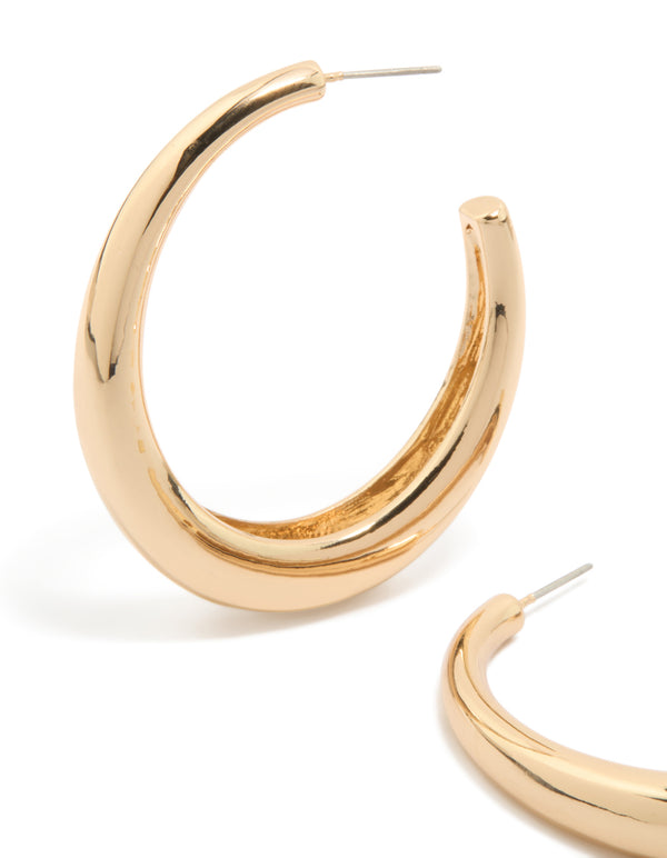 Gold Plain Wide Hoop Earrings