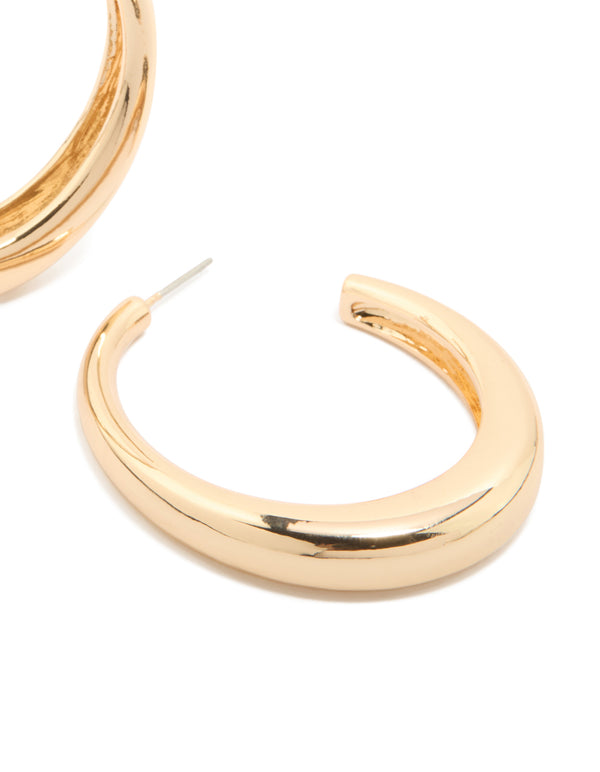Gold Plain Wide Hoop Earrings